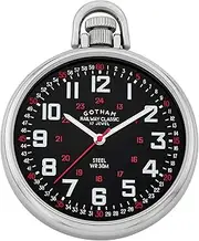 [Gotham] Men's Stainless Steel Mechanical Hand Wind Railroad Style Pocket Watch # GWC14106SB