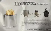 Deluxe 15 in Stainless Steel Smokeless Firepit Set W. On The Rock Logo-BRAND NEW
