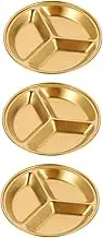 TOPPERFUN 3Pcs Stainless Steel Divided Sauce Dish Round Condiment Plates for Soy Sauce Spices and Appetizers Creative Compartment Design for Easy Storage and Use