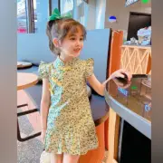 Kid Short Dress Qipao Cheongsam Girl Floral Frog Button Summer Ethnic Retro Chic