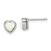 Sterling Silver Rhodium Plated Lab Created Opal Post Earrings