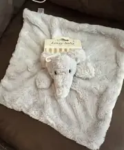 LINZY SECURITY BLANKET ELEPHANT GRAY Cream UnderLining FURRY NEW Lovey