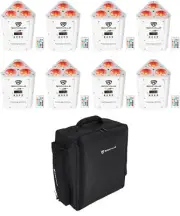 (8) Rockville RockWedge LED RGBWA+UV White Wireless DMX Battery Lights+Backpack