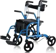 WINLOVE 2 in1 Rollator Walker Transport Chair For Seniors With Padded Seat