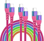USB C to USB C Cable 3-Pack [10ft+6.6ft+3.3ft] 60W Colourful Braided Rainbow Type C to Type C Cable for iPhone 15,Samsung Galaxy S23,S22,S21,S20 S20+ Note 20,Google Pixel,LG