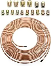 25Ft 3/16 Brake Line Kit with 16 Brake Line Fittings,Pre Bent Brake Lines for Automotive Replacement Brake Lines,Copper Brake Lines and Fittings for Fuel,Transmission of Cars (Gold)