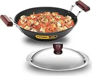 Futura IL23 Induction Compatible Hard Anodised Flat Bottom Deep Fry Pan/Kadhai with Steel Lid, 2.5 Liter