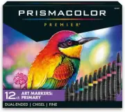 Premier Double-Ended Art Markers, Fine and Chisel Tip, 12 Pack