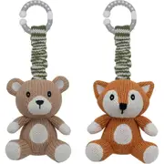 2PK Living Textiles 25cm Cotton Knit Bear & Fox Stroller Hanging Toy Accessory