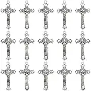 [MseaRust] 60pcs Alloy Saint Benedict Medal Jesus Crucifix Pendants Rosary Cross Charms For Jewelry Making Crafting Diy Necklace Bracelet Choker, Zinc, No Gemstone