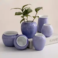 在飛比找蝦皮購物優惠-蜀門新中式紫色陶瓷裝飾綠植銅錢草花瓶水培客廳插花擺件小花器