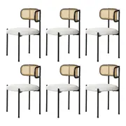 Oikiture 6x Dining Chair Round Boucle Kitchen Lounge Backrest Black and White