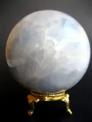 Angelite 7.7cm 514g Crystal Ball Orb Sphere on Gold Metal Stand AN003