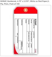 SCRAP, numbered, 6.25" x 3.125", white/white/red paper, 3-ply, plain pack of 100
