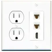 2 Port CAT6 1 HD Wall Plate-Tamper Proof White
