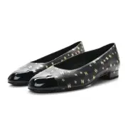 Chanel Lambskin Calfskin Printed CC Cap Toe Ballerina Flats 37.5 Black Gold BNIB