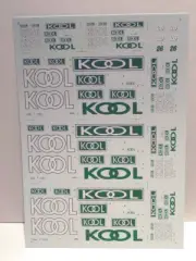 SHEET OF WATER SLIDE SILK SCREEN PRINTED KOOL SPONSOR DECALS 1/18 & 1/43 SCALE