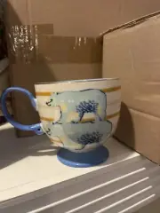 Anthropologie Ferme A Papier Polar Bear Mug Coffee Cup Blue Gold NWOT