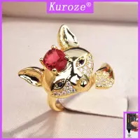 在飛比找蝦皮購物優惠-Kuroze 時尚鍍18k黃金色狐狸戒指鑲嵌紅寶石開口戒指