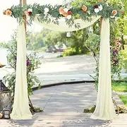Outdoor Curtain Tulle Wedding Arch Drape – Sheer Fabric for Outdoor Ceremony, Stage & Backdrop and for Arbor, Bridal Shower & Reception(Light Yellow,2.4 x 19.6 FT)