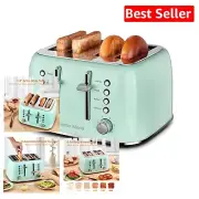 Elegant Retro Stainless Steel Toaster - 4 Slice with Bagel & Defrost Settings