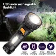 USB/Solar Charging Led Flashlight Torch with Side Light 3 Modes Powerful Light