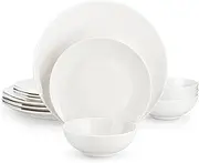 MALACASA Bone China Dinnerware Set for 4, 12 Pieces Cream-White Plates and Bowls, Scratch Resistant, Dishwasher & Microwave Safe, Series JERA