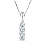 Lab-Created White Sapphire and Diamond Accent Three Stone Pendant in Sterling Silver