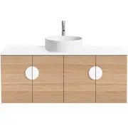 CIBO 1200mm Oak Mornington Wall Hung Vanity with White Basin and White Handles