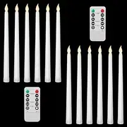 LED Candles Flameless Taper Candles Flickering with 10-Key Remote Set of 12 Led Warm 3D Wick Light Window Candles Lights for Christmas Home Wedding Decor
