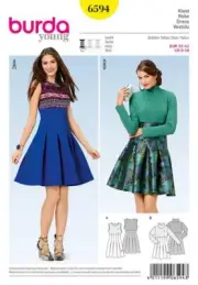 Burda Young 6594 Misses High Waist Pleated Skirt Dress Mini Dress Sewing Pattern