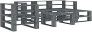 6-Piece Garden Patio Pallet Lounge Set - Rustic Wood Design and Grey Finish, Outdoor Furniture with Sofas, Chair, and Coffee Table
