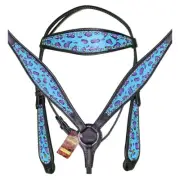72BH HILASON Western Horse Leather Headstall & Breast Collar Set Turquoise