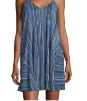 Nicole Miller Women Blue Striped Racer Back Side Flare Beach Summer Swing Dress