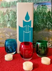PARTYLITE HOLIDAY TEALIGHT VOTIVE CANDLE HOLDER SET OF 3 COLORS CHRISTMAS P7259
