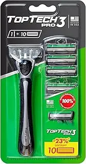TopTech PRO 3 Razors for Men - Manual Shaving Razor & Replaceable Cartridges - 10 Count Pack (Handle + 9 Refills) - 3-Blades Technology - Soft Shave & Sharp Blades - Cost-effective Refill
