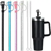 ALINK 4 Pack Replacement Glitter Straws and Straw Covers for Stanley 40 oz 30 oz Tumbler, 12 in Reusable Plastic Color Straws and Straw Toppers for Stanley Cup, Half Gallon Jug, Plus 2 Brush