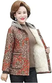 [SWEPER] Women'S Fleece Coat - Fashion Fleece Cotton-Padded Jacket Women'S Hooded Printing Middle-Aged And Elderly Winter Loose Casual Warm Aoat Women