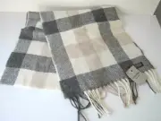 Foxford Mens Scarf Tan & Gray Tartan 100% Lambswool 72x12 Made in Ireland