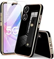 FORZARMOR for Oppo Reno 11 F 5G (6.7 Inch) Case, [2 in 1] with 2.5D Clear Tempered Glass Screen Protector, Luxury Lovely Plating Case Soft Smooth with Wrist Strap Stand Cover(for Reno11 F)