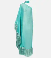 [Taller Marmo] Taller Marmo Arno fringed linen-blend maxi dress AU 6 blue