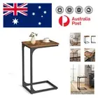 Rustic C-Shaped End Table with Steel Frame for Versatile Living Spaces