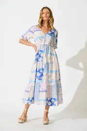 Endless Summer Maxi Dress Half Sleeve in Blue Multi Patchwork 8