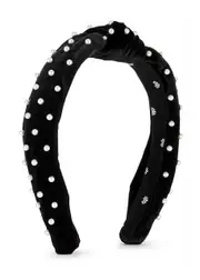 Lele Sadoughi Black Faux Pearl-embellished Velvet Headband ONE SIZE