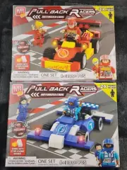 Building Blocks RACE CARS Pull Back Racers Building Sets Red & Blue Set Of 2