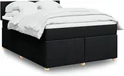 [vidaXL] Box Spring Bed with Queen Mattress and led Lights - Black Polyester Fabric, Modern Bedroom Bedstead with Topper, 203 x 160 x 100.5 cm