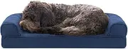 Furhaven Pet Dog Bed | Cooling Gel Memory Foam Orthopedic Quilted Sofa-Style Couch Pet Bed for Dogs & Cats, Navy, Medium