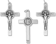 [Gifts Catholic, Inc.] Lot of 3! Saint St St. Benedict Crucifix Cross Pendant 2-1/8 Silver Oxidized Rosary Part or Keepsake