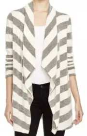 Three Dots Womens Kiara Grey Striped Cardigan Size Medium Wool Blend