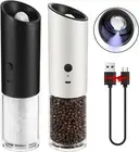 Black White USB Rechargeable Electric Salt and Pepper Mill Set Gravity Spice ...